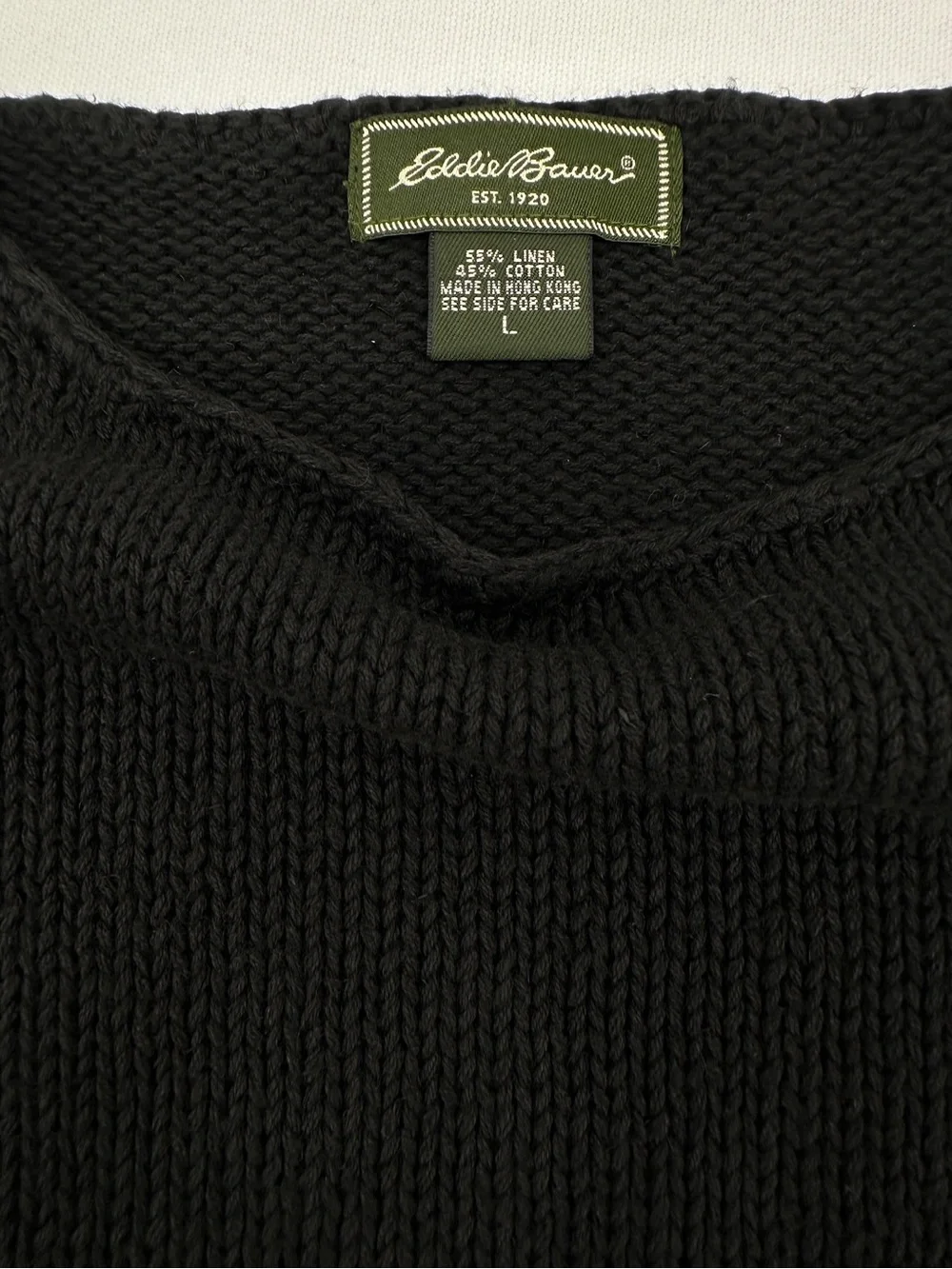 Vintage Eddie Bauer Black Linen Cotton Blend Sleeveless Knit Sweater Tank
